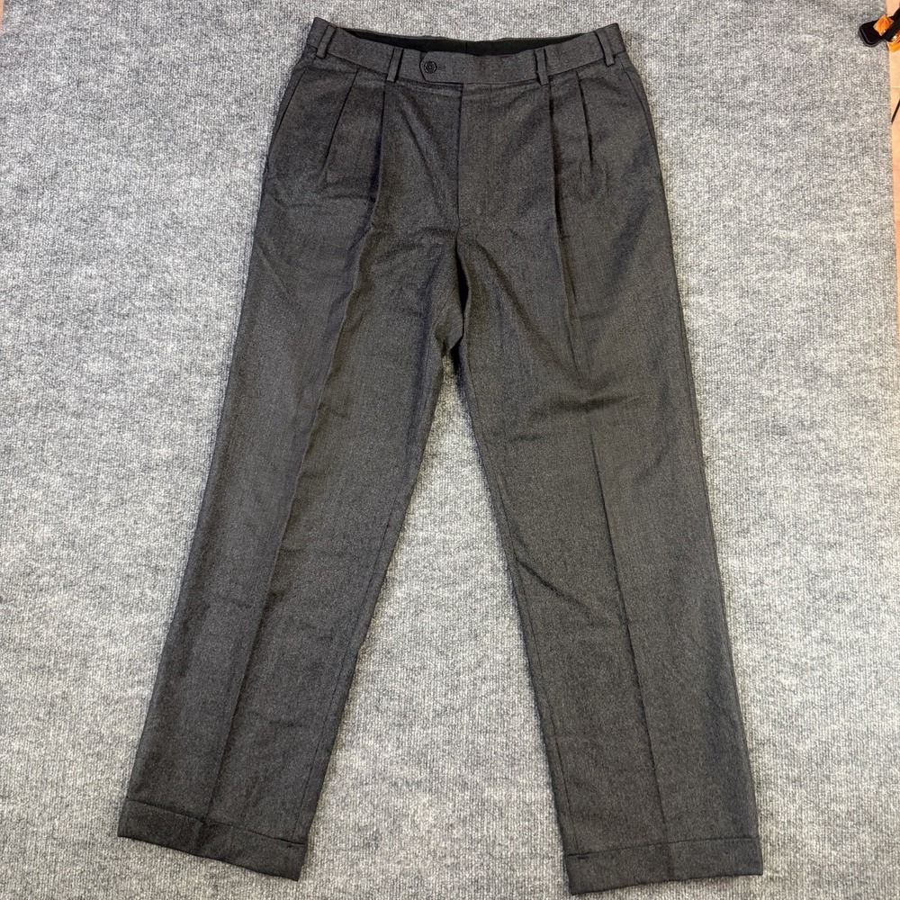 Brooks Brothers Dress Pants Mens 34x31 Coal Gray 100% Wool Pleated Canada Made